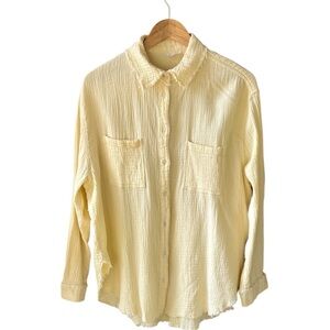 La Miel L Double Gauze Cotton Butter Yellow Button Down Long Sleeve Shirt